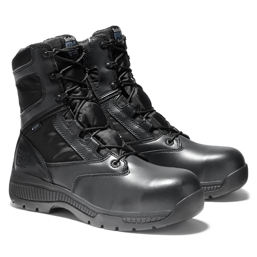 Timberland Mens Pro Boots Valor™ Duty 8\" Side-Zip Comp Toe - Black - India ZL9701256